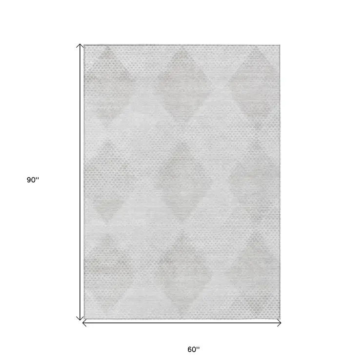 5' X 8' Ivory Geometric Washable Non Skid Indoor Outdoor Area Rug
