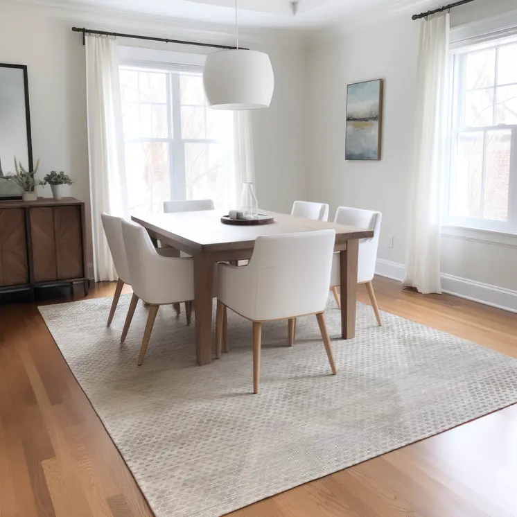 5' X 8' Ivory Geometric Washable Non Skid Indoor Outdoor Area Rug