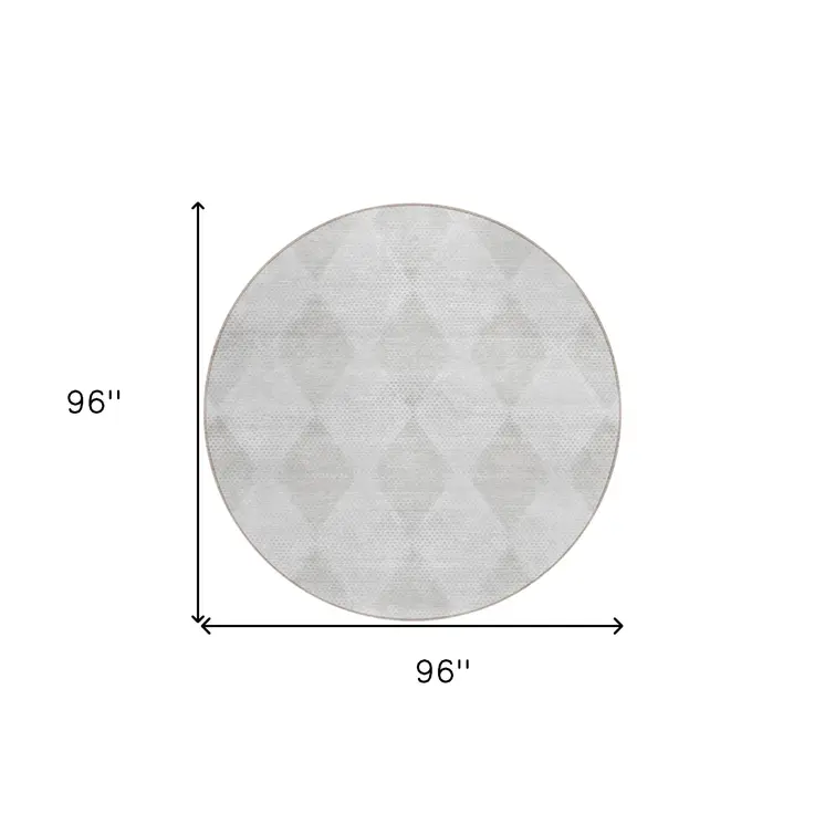 8' Round Ivory Round Geometric Washable Non Skid Indoor Outdoor Area Rug