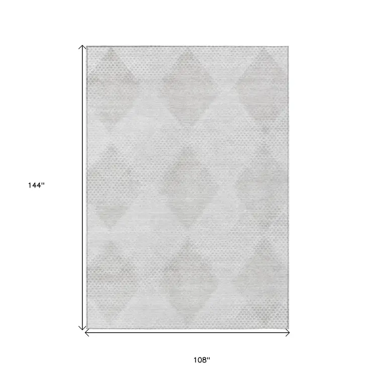 9' X 12' Ivory Geometric Washable Non Skid Indoor Outdoor Area Rug