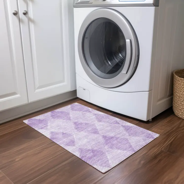2' X 3' Lavender Geometric Washable Non Skid Indoor Outdoor Area Rug