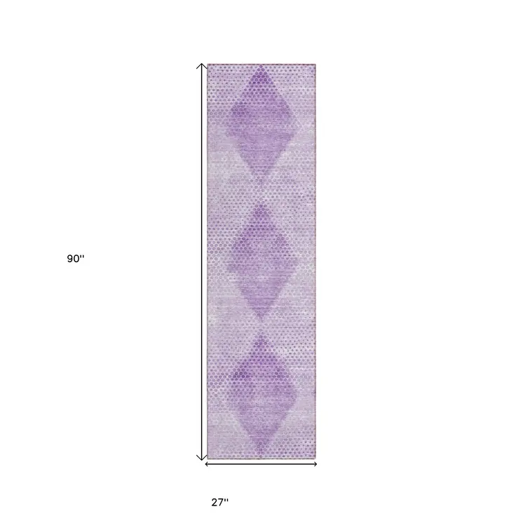 8' Runner Lavender Geometric Washable Non Skid Indoor Outdoor Runner Rug