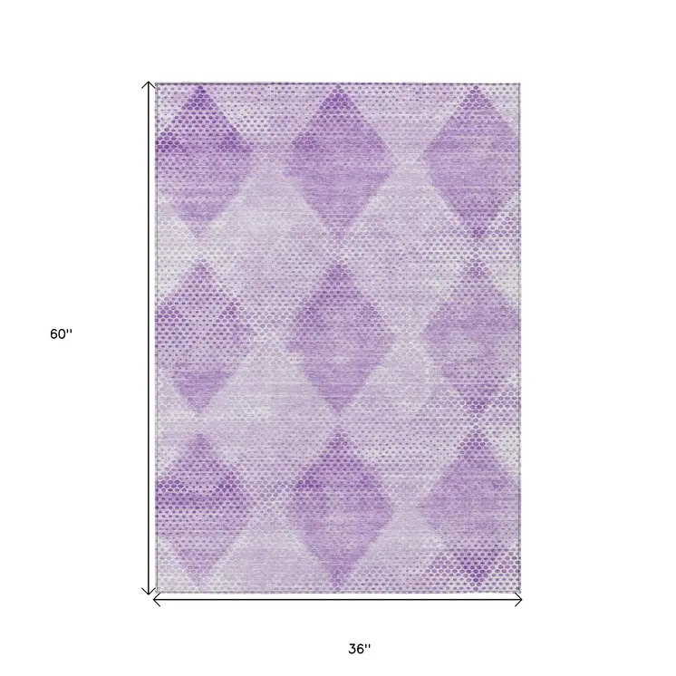 3' X 5' Lavender Geometric Washable Non Skid Indoor Outdoor Area Rug