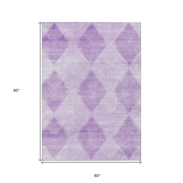 5' X 8' Lavender Geometric Washable Non Skid Indoor Outdoor Area Rug