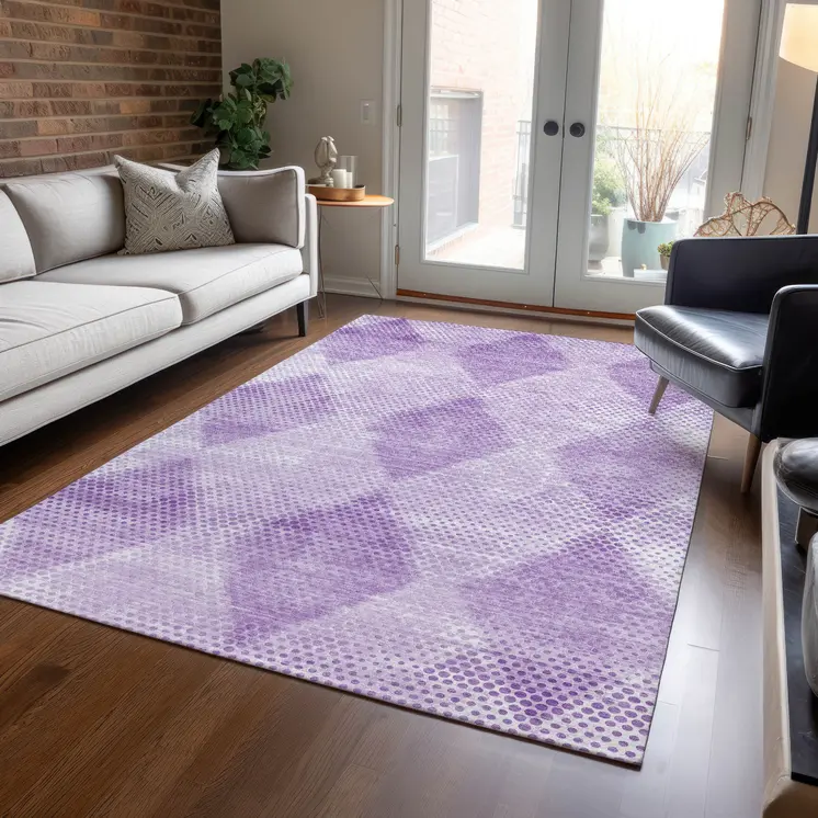 8' X 10' Lavender Geometric Washable Non Skid Indoor Outdoor Area Rug