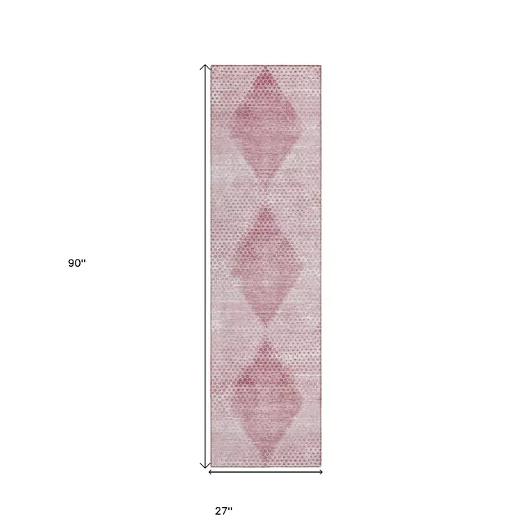 8' Runner Merlot Geometric Washable Non Skid Indoor Outdoor Runner Rug