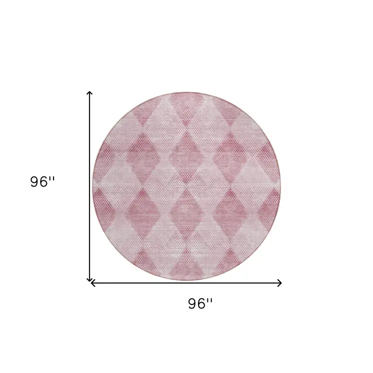 8' Round Merlot Round Geometric Washable Non Skid Indoor Outdoor Area Rug