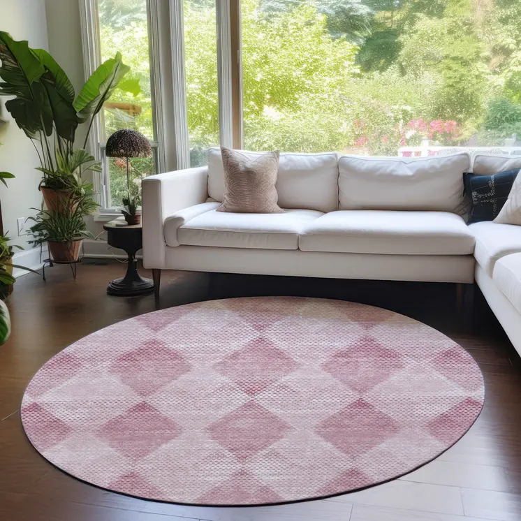 8' Round Merlot Round Geometric Washable Non Skid Indoor Outdoor Area Rug