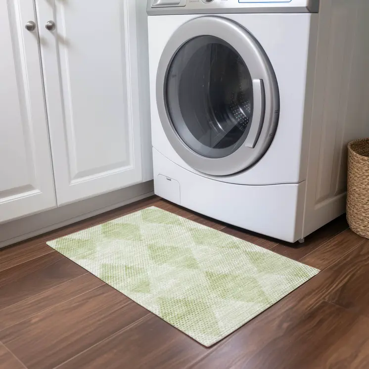 2' X 3' Mint Green Geometric Washable Non Skid Indoor Outdoor Area Rug