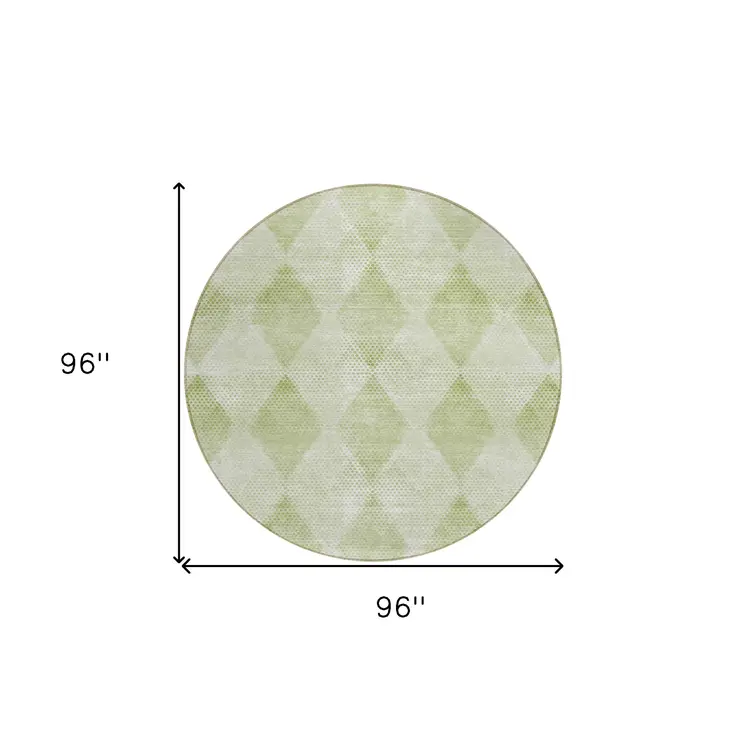 8' Round Mint Green Round Geometric Washable Non Skid Indoor Outdoor Area Rug