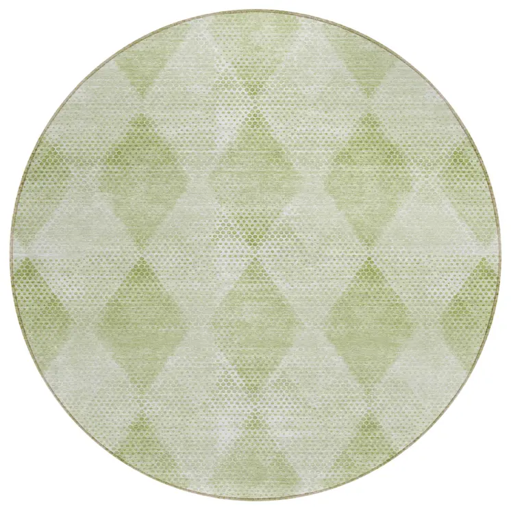 8' Round Mint Green Round Geometric Washable Non Skid Indoor Outdoor Area Rug