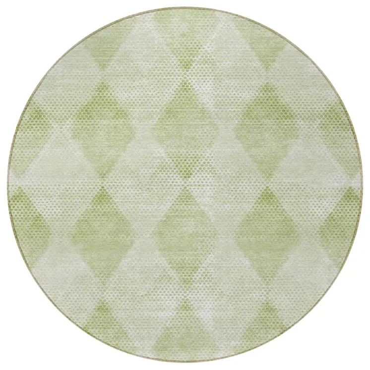8' Round Mint Green Round Geometric Washable Non Skid Indoor Outdoor Area Rug