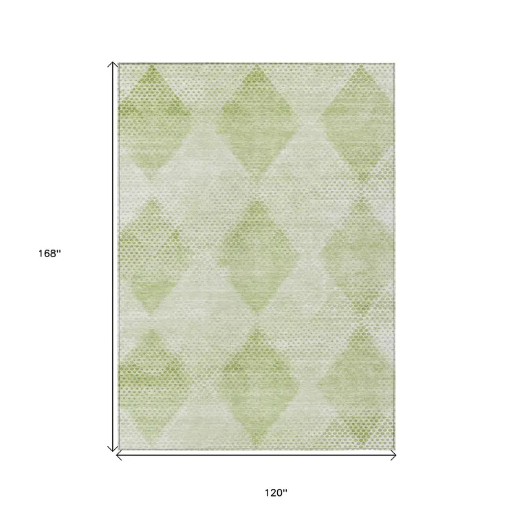 10' X 14' Mint Green Geometric Washable Non Skid Indoor Outdoor Area Rug