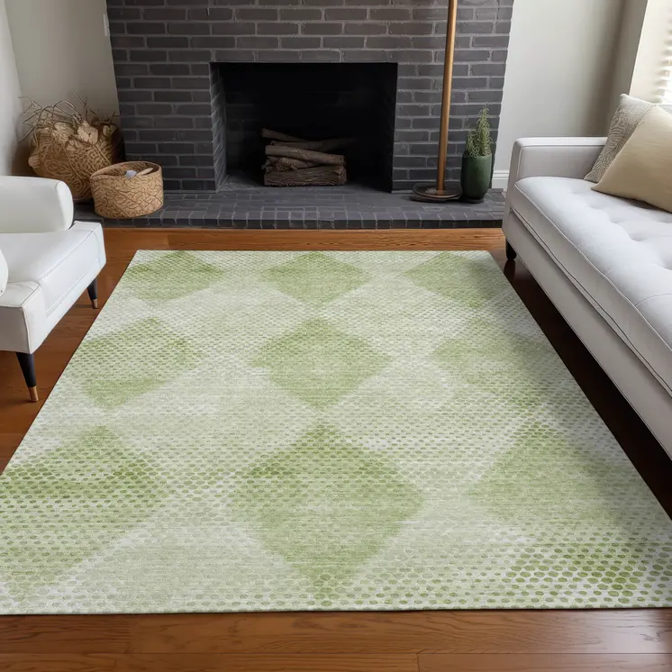 10' X 14' Mint Green Geometric Washable Non Skid Indoor Outdoor Area Rug