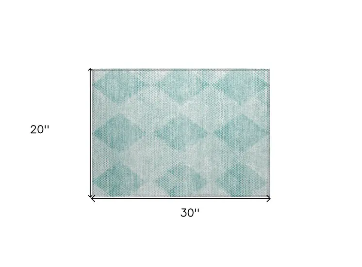 2' X 3' Teal Geometric Washable Non Skid Indoor Outdoor Area Rug