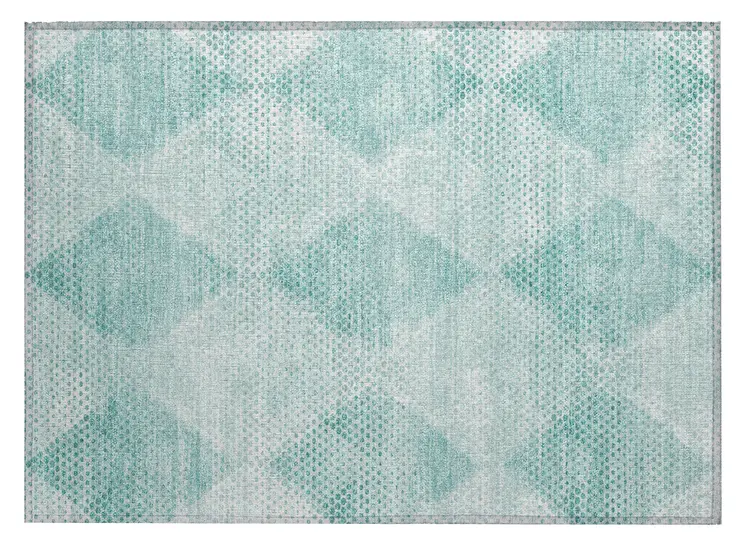 2' X 3' Teal Geometric Washable Non Skid Indoor Outdoor Area Rug