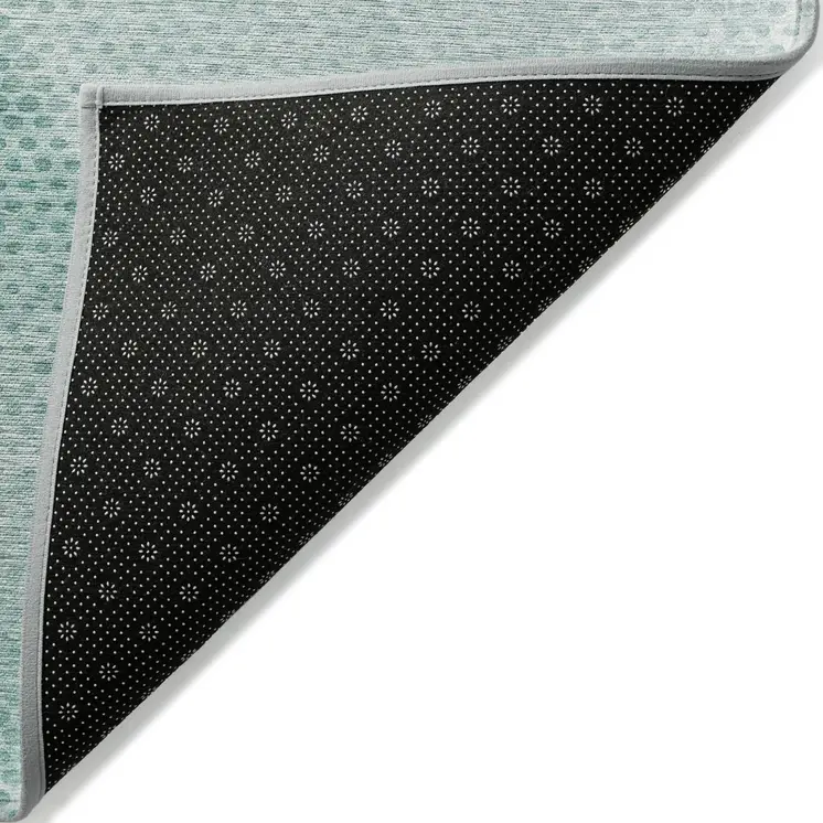 2' X 3' Teal Geometric Washable Non Skid Indoor Outdoor Area Rug