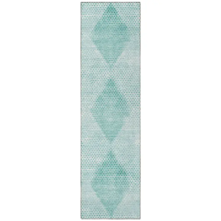8' Runner Teal Geometric Washable Non Skid Indoor Outdoor Runner Rug
