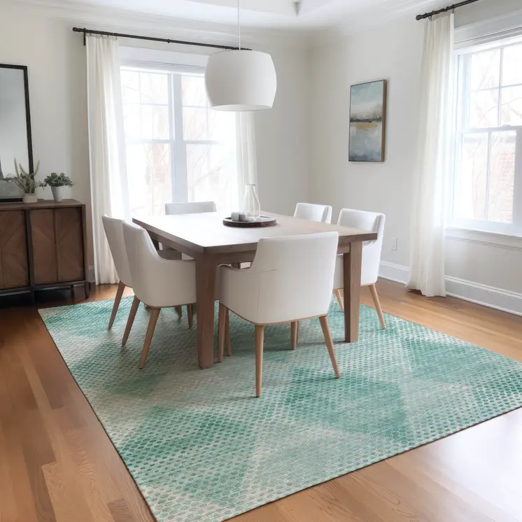 3' X 5' Teal Geometric Washable Non Skid Indoor Outdoor Area Rug