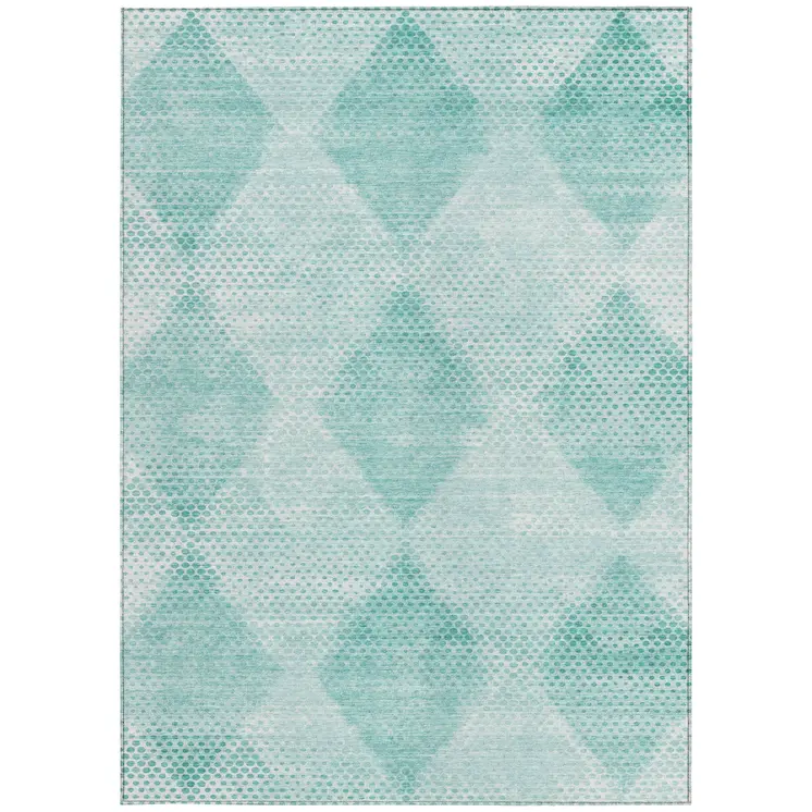 5' X 8' Teal Geometric Washable Non Skid Indoor Outdoor Area Rug