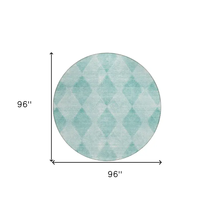 8' Round Teal Round Geometric Washable Non Skid Indoor Outdoor Area Rug