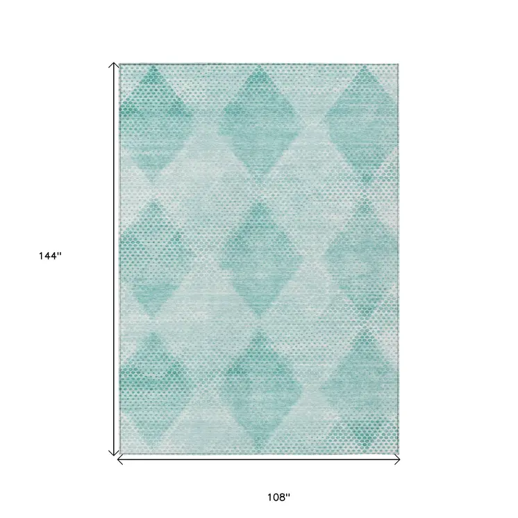 9' X 12' Teal Geometric Washable Non Skid Indoor Outdoor Area Rug