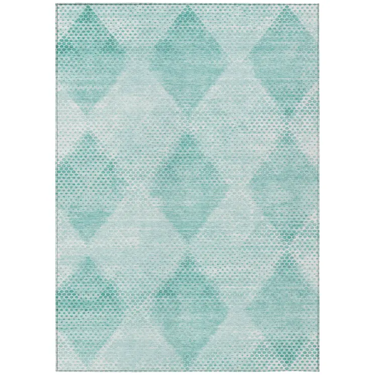9' X 12' Teal Geometric Washable Non Skid Indoor Outdoor Area Rug