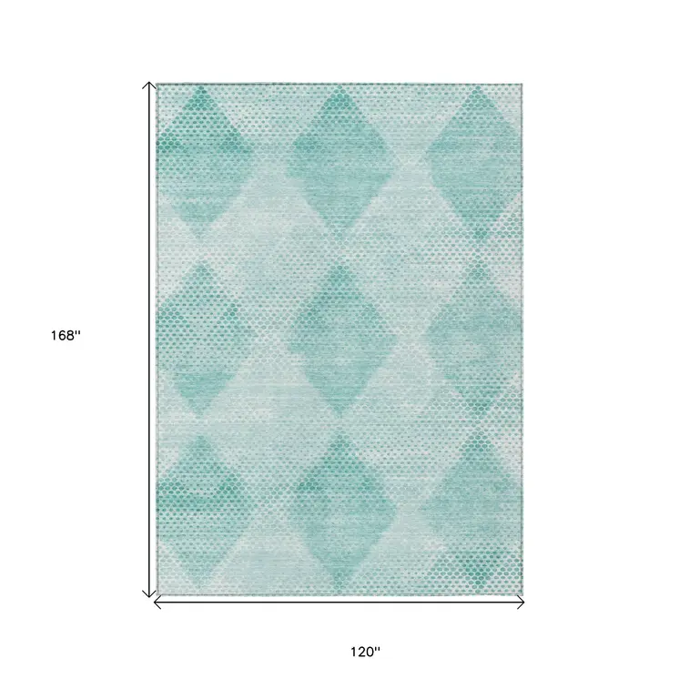 10' X 14' Teal Geometric Washable Non Skid Indoor Outdoor Area Rug