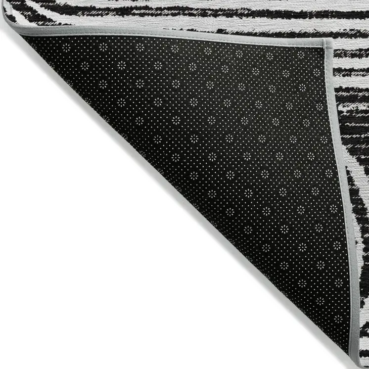 8' Black And White Round Abstract Washable Indoor Outdoor Area Rug