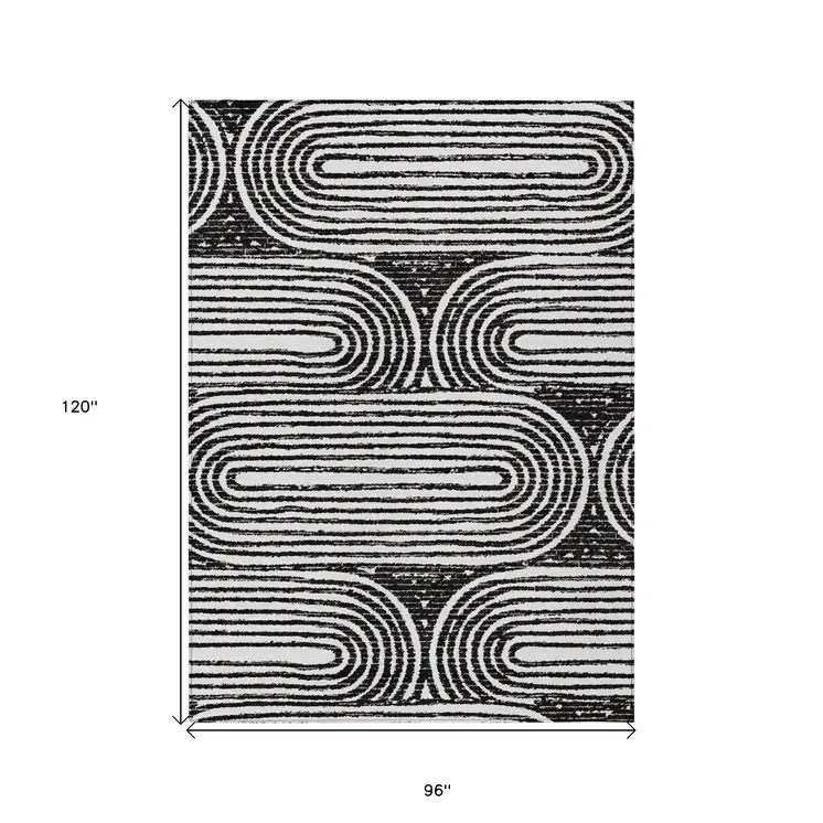 8' X 10' Black And White Abstract Washable Indoor Outdoor Area Rug