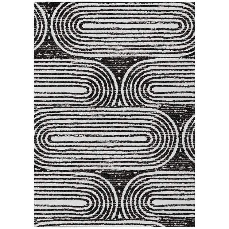 8' X 10' Black And White Abstract Washable Indoor Outdoor Area Rug