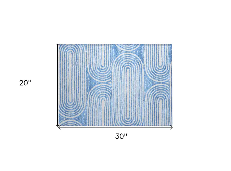 2' X 3' Blue and White Abstract Washable Non Skid Indoor Outdoor Area Rug