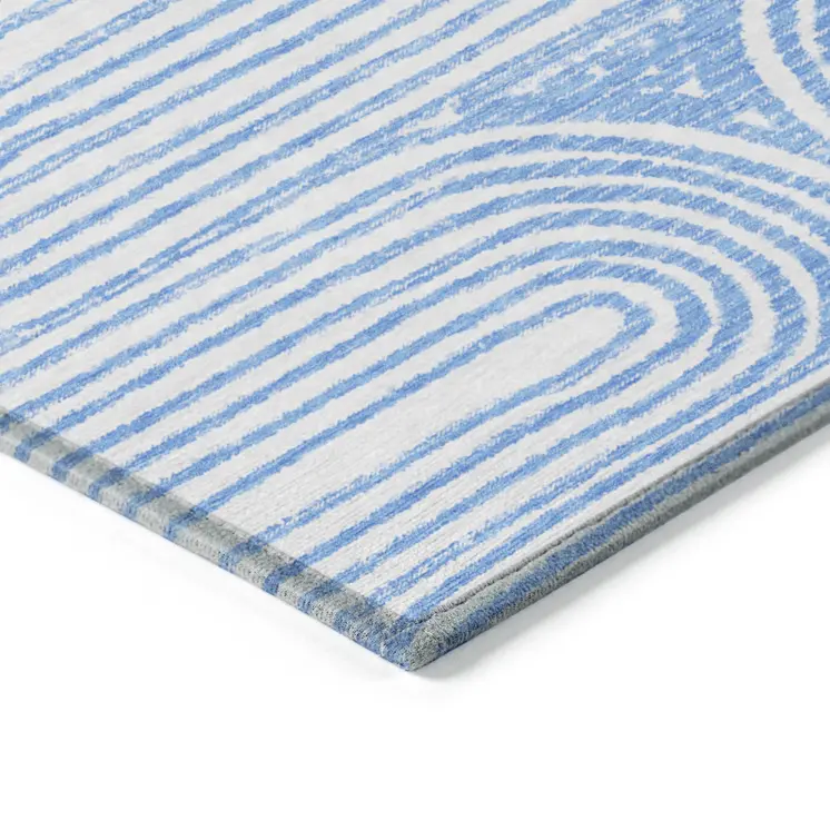 8' X 10' Blue and White Abstract Washable Non Skid Indoor Outdoor Area Rug