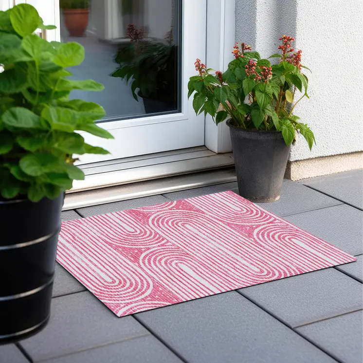 2' X 3' Blush Abstract Washable Non Skid Indoor Outdoor Area Rug