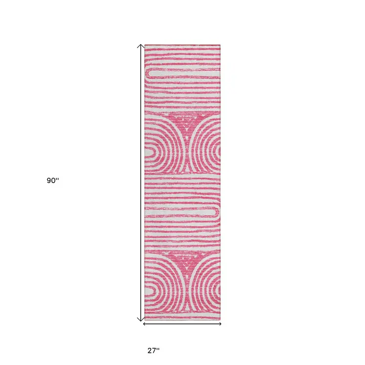 8' Runner Blush Abstract Washable Non Skid Indoor Outdoor Runner Rug