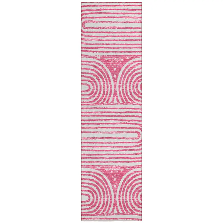 8' Runner Blush Abstract Washable Non Skid Indoor Outdoor Runner Rug