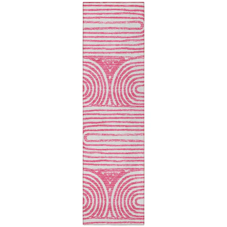 8' Runner Blush Abstract Washable Non Skid Indoor Outdoor Runner Rug
