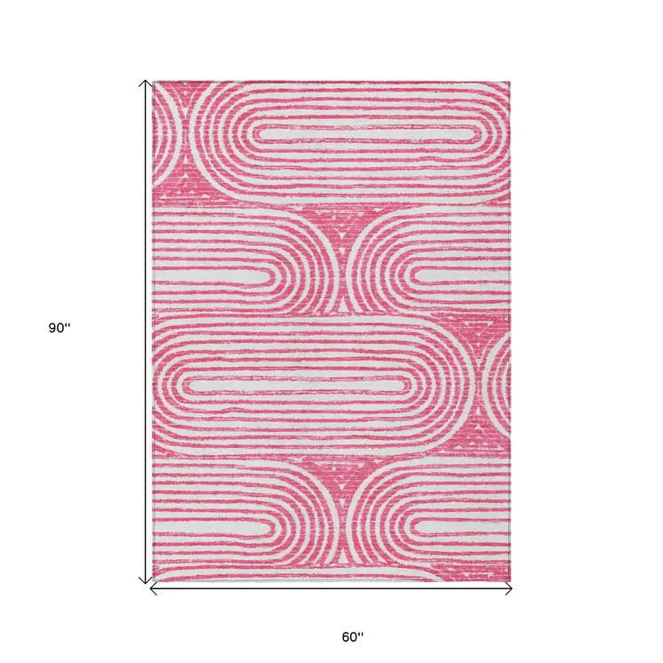 5' X 8' Blush Abstract Washable Non Skid Indoor Outdoor Area Rug
