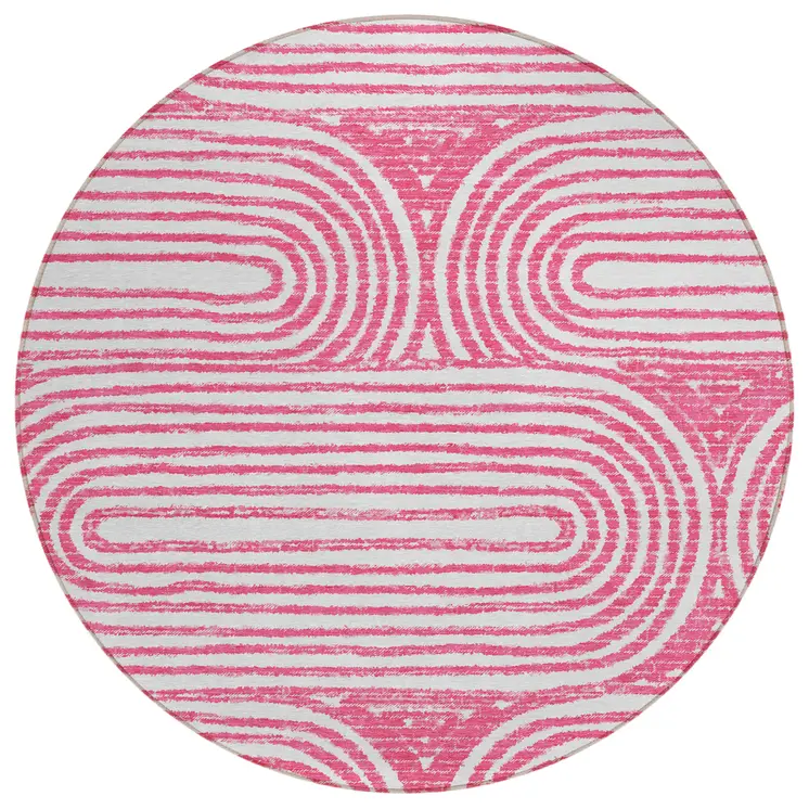8' Round Blush Round Abstract Washable Non Skid Indoor Outdoor Area Rug