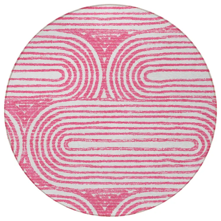 8' Round Blush Round Abstract Washable Non Skid Indoor Outdoor Area Rug