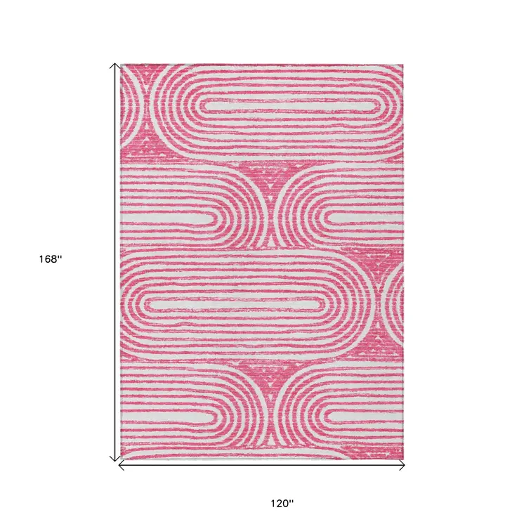 10' X 14' Blush Abstract Washable Non Skid Indoor Outdoor Area Rug