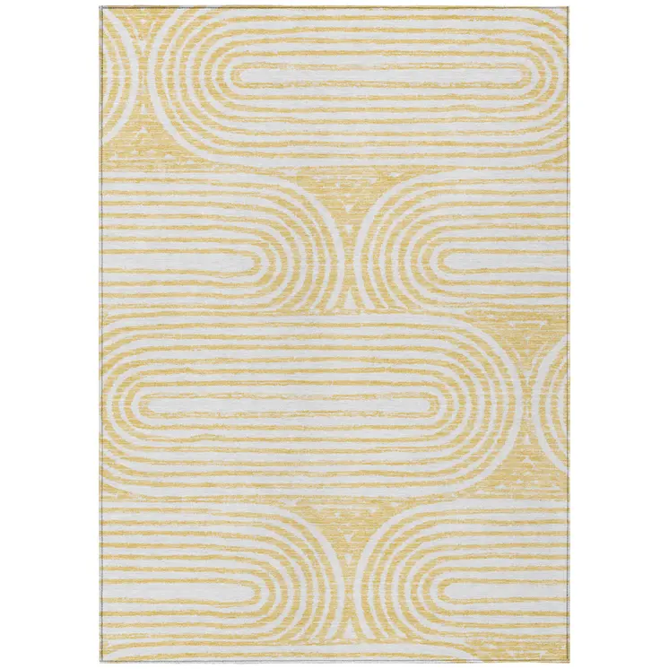 8' X 10' Gold And White Abstract Washable Indoor Outdoor Area Rug