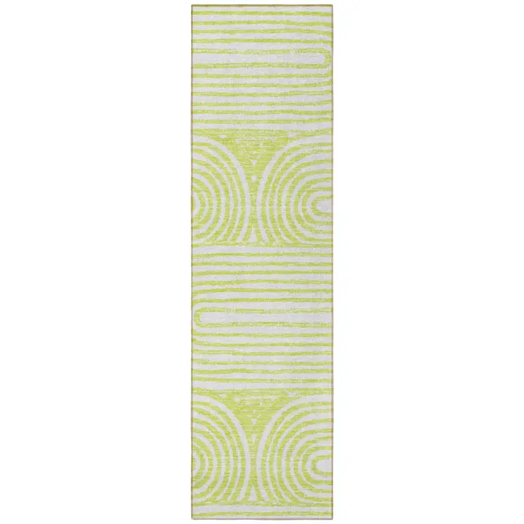 8' Runner Green and White Abstract Washable Non Skid Indoor Outdoor Runner Rug