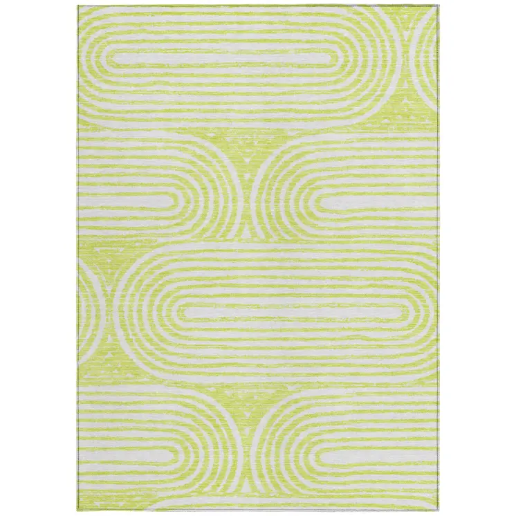 5' X 8' Green And White Abstract Washable Indoor Outdoor Area Rug