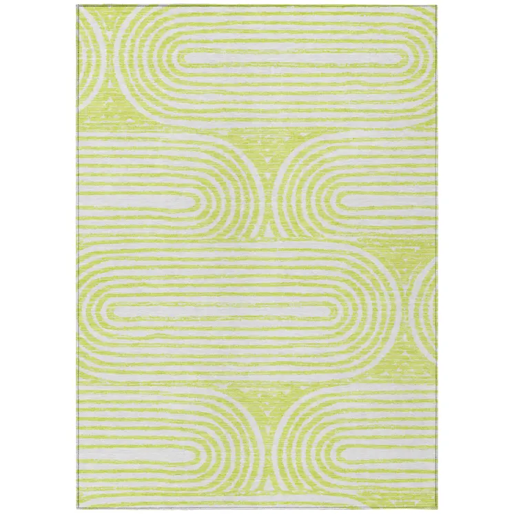 5' X 8' Green And White Abstract Washable Indoor Outdoor Area Rug
