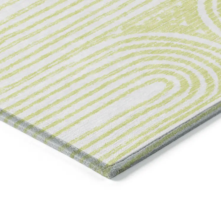 5' X 8' Green And White Abstract Washable Indoor Outdoor Area Rug