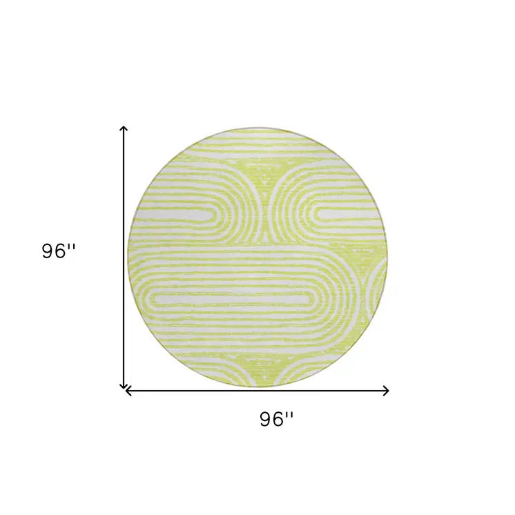 8' Round Green and White Round Abstract Washable Non Skid Indoor Outdoor Area Rug