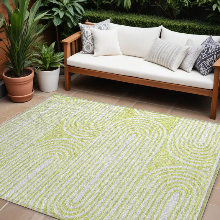 10' X 14' Green And White Abstract Washable Indoor Outdoor Area Rug