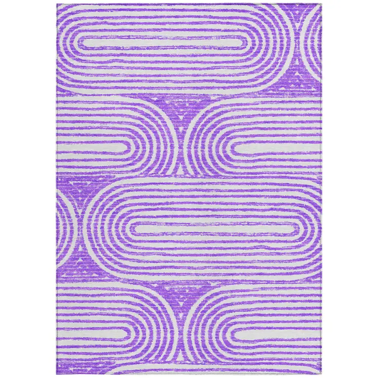 5' X 8' Purple And White Abstract Washable Indoor Outdoor Area Rug