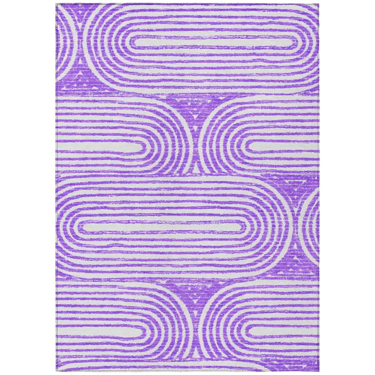9' X 12' Purple and White Abstract Washable Non Skid Indoor Outdoor Area Rug